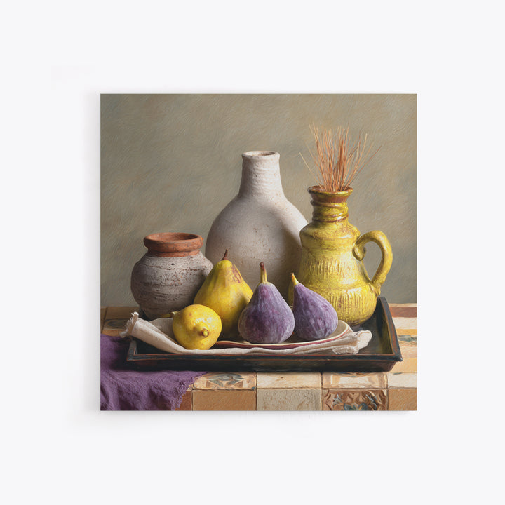 Figs on Ceramic Plate Framed Canvas Print, French Country Art, Farmhouse Wall Decor, Farmhouse Decor, Abstract Art, Country, FCA-1x1-64