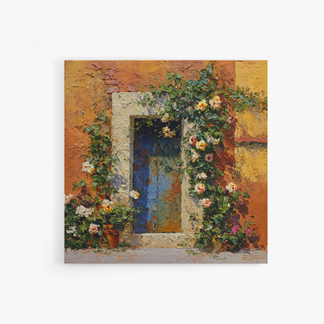 Rustic Door Covered Framed Canvas Print, French Country Art, Floral Wall Art, Farmhouse Decor, Fine Art, Country, Gallery Decor, FCA-1x1-65