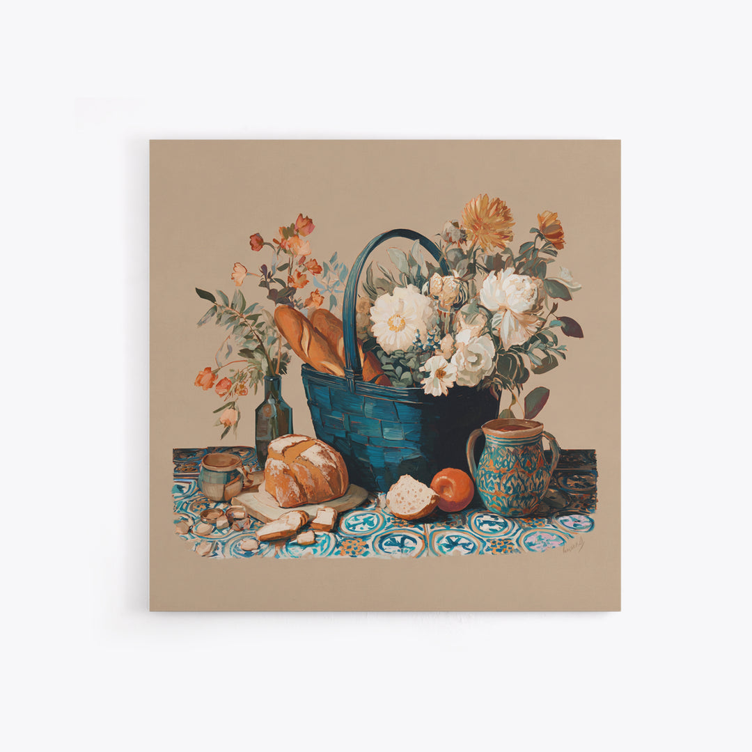 French Market Basket Framed Canvas Print, French Country Art, Digital Wall Art, Farmhouse Decor, Oil Painting, Country, FCA-1x1-7