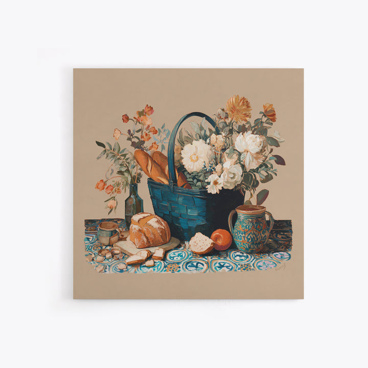 French Market Basket Framed Canvas Print, French Country Art, Digital Wall Art, Farmhouse Decor, Oil Painting, Country, FCA-1x1-7