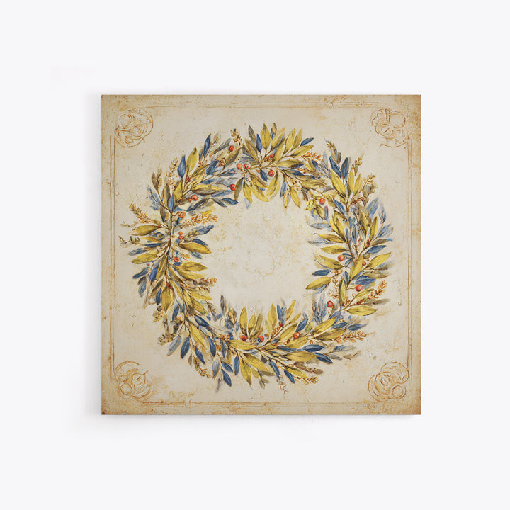 Olive Branch Wreath on Cream Ground Canvas Print, French Country Art, Farmhouse Wall Decor, Farmhouse Decor, Country, FCA-1x1-70