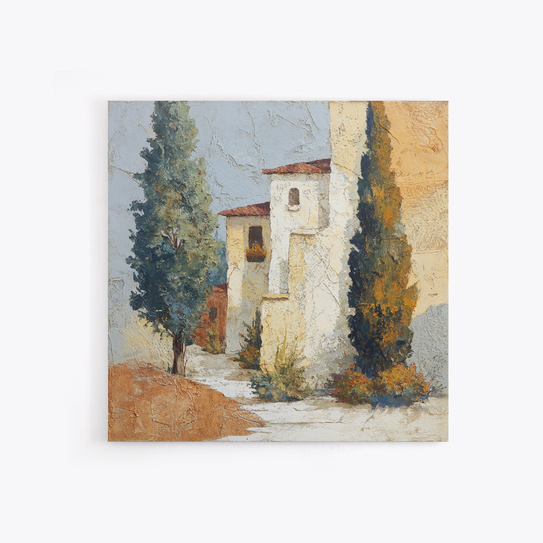 Country Lane Lined Framed Canvas Print, French Country Art, Eclectic Wall Art, Farmhouse Decor, Abstract Art, Country, FCA-1x1-71