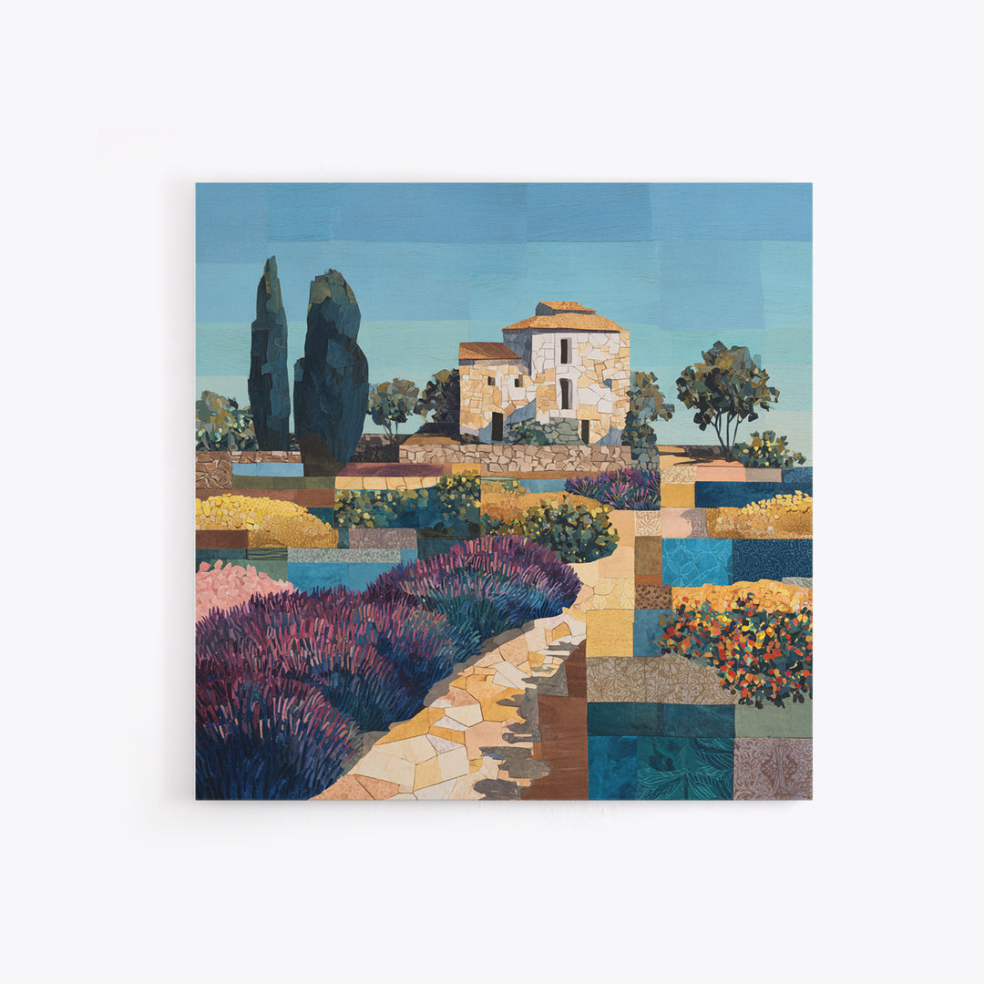 Lavender Field with Distant Stone Farmhouse Canvas Print, French Country Art, Downloadable Art, Farmhouse Decor, Country, FCA-1x1-73