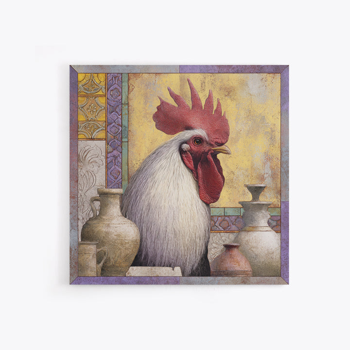 Rooster Portrait in Rustic French Palette Canvas Print, French Country Art, Eclectic Wall Art, Farmhouse Decor, Country, FCA-1x1-74