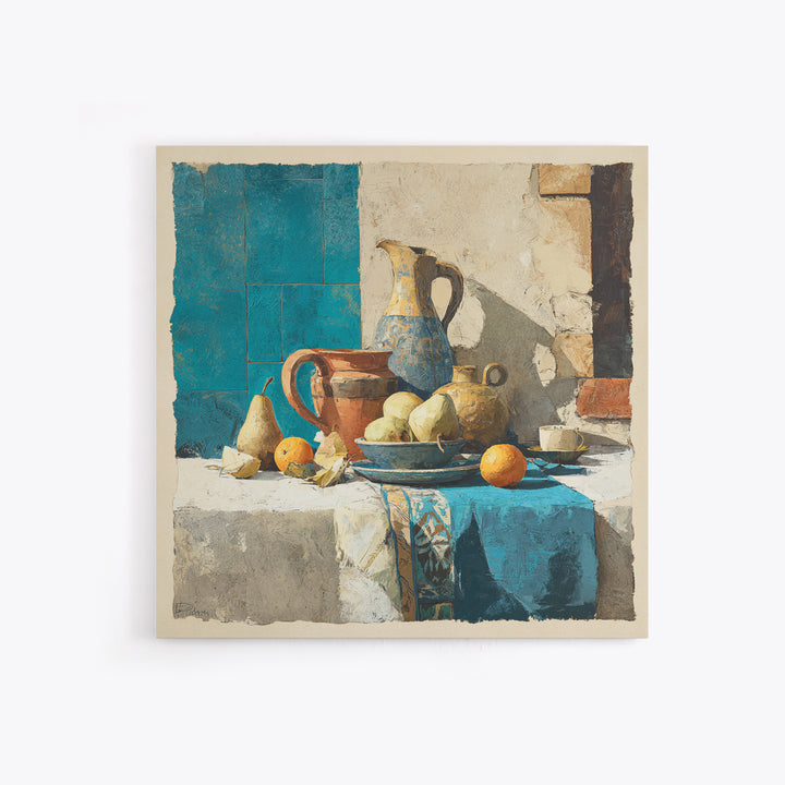 Pear Still Life on Linen Tablecloth Canvas Print, French Country Art, French Country, Farmhouse Decor, Abstract Art, Country, FCA-1x1-76