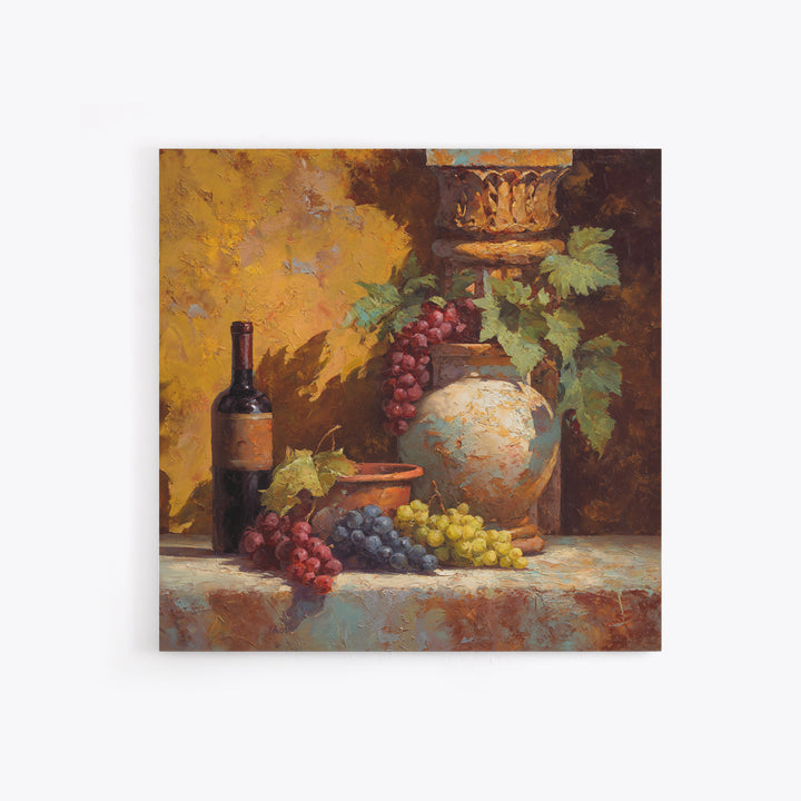 Grapes and Wine Still Life Canvas Print, French Country Art, Coastal Wall Art, Farmhouse Decor, Country, Above Bed Art, FCA-1x1-9