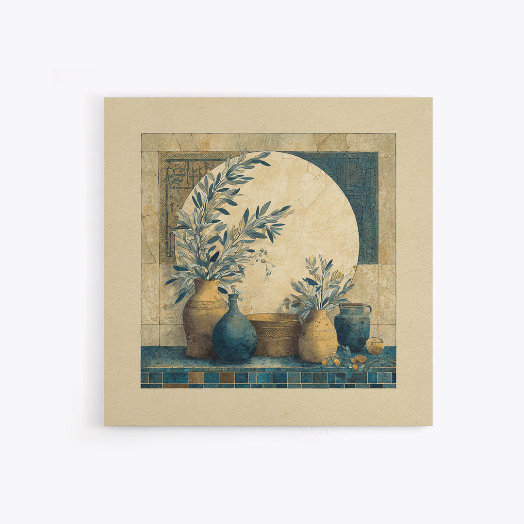 Olive Branch Wreath on Cream Ground Canvas Print, French Country Art, Landscape Painting, Farmhouse Decor, Watercolor Art, FCA-1x1-94