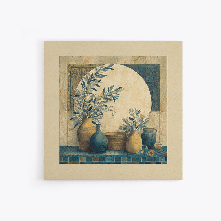Olive Branch Wreath on Cream Ground Canvas Print, French Country Art, Landscape Painting, Farmhouse Decor, Watercolor Art, FCA-1x1-94