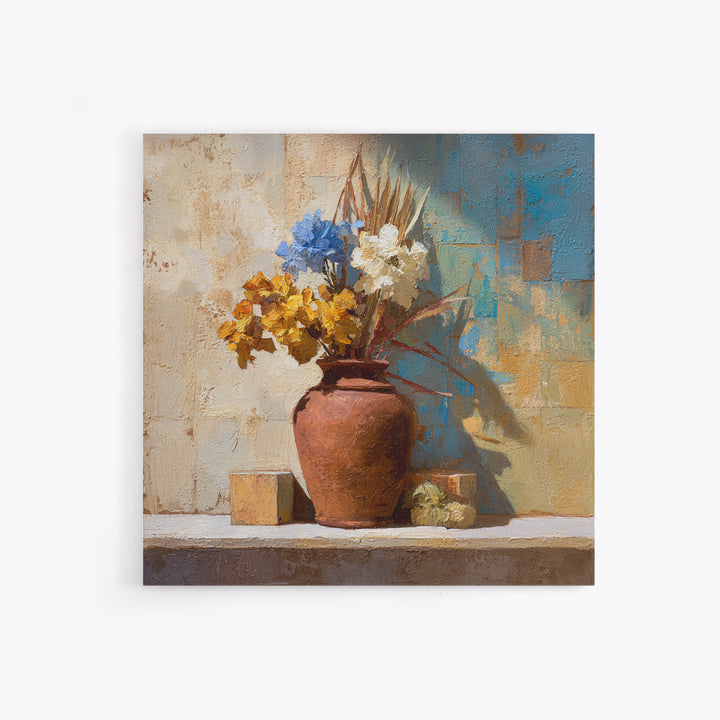 Antique Copper Pot and Flowers Still Life Framed Canvas Print, French Country Art, Wall Art, Farmhouse Decor, Fine Art, Country, FCA-1x1-96