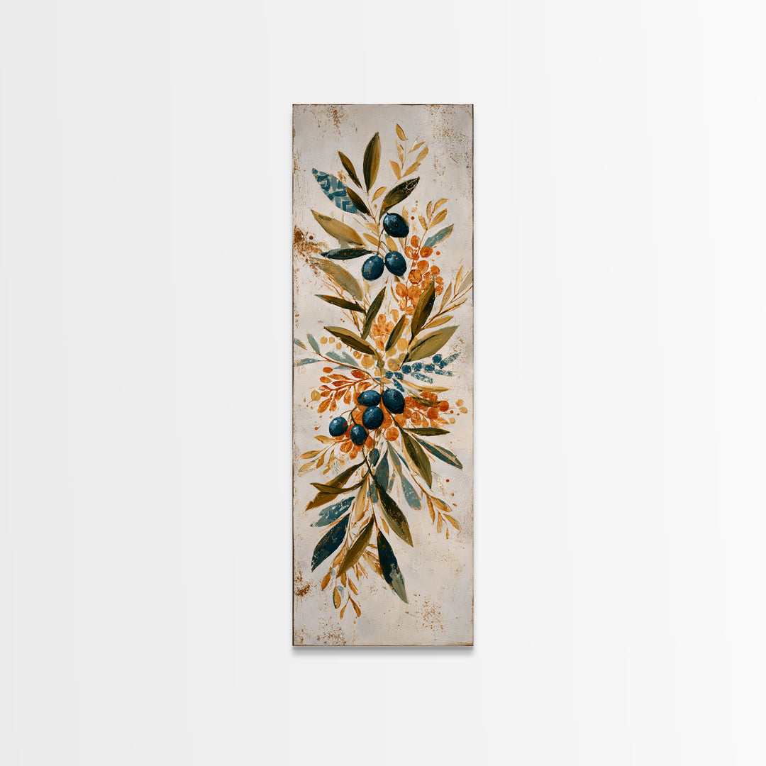 Olive Branch Wreath on Cream Ground Canvas Print, French Country Art, Printable Art, Farmhouse Decor, Watercolor Art, Country, FCA-1x3-10