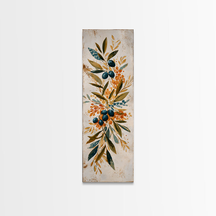 Olive Branch Wreath on Cream Ground Canvas Print, French Country Art, Printable Art, Farmhouse Decor, Watercolor Art, Country, FCA-1x3-10