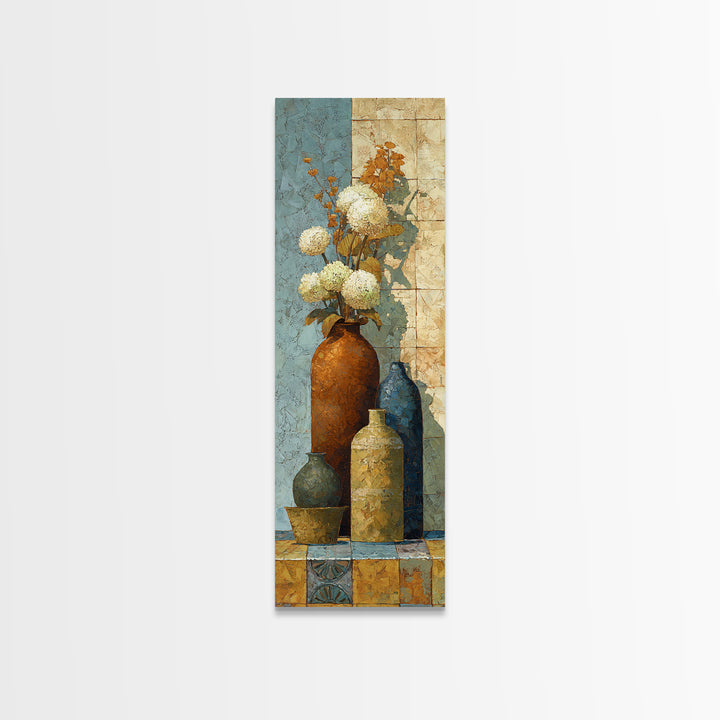 Antique Copper Pot and Flowers Still Life Canvas Print, French Country Art, Botanical Wall Art, Farmhouse Decor, Watercolor Art, FCA-1x3-12