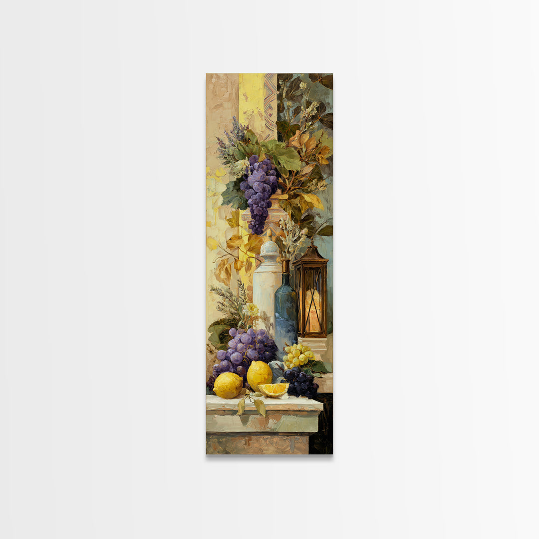 Grapes and Wine Still Life Canvas Print, French Country Art, Coastal Wall Art, Farmhouse Decor, Watercolor Art, Country, FCA-1x3-21