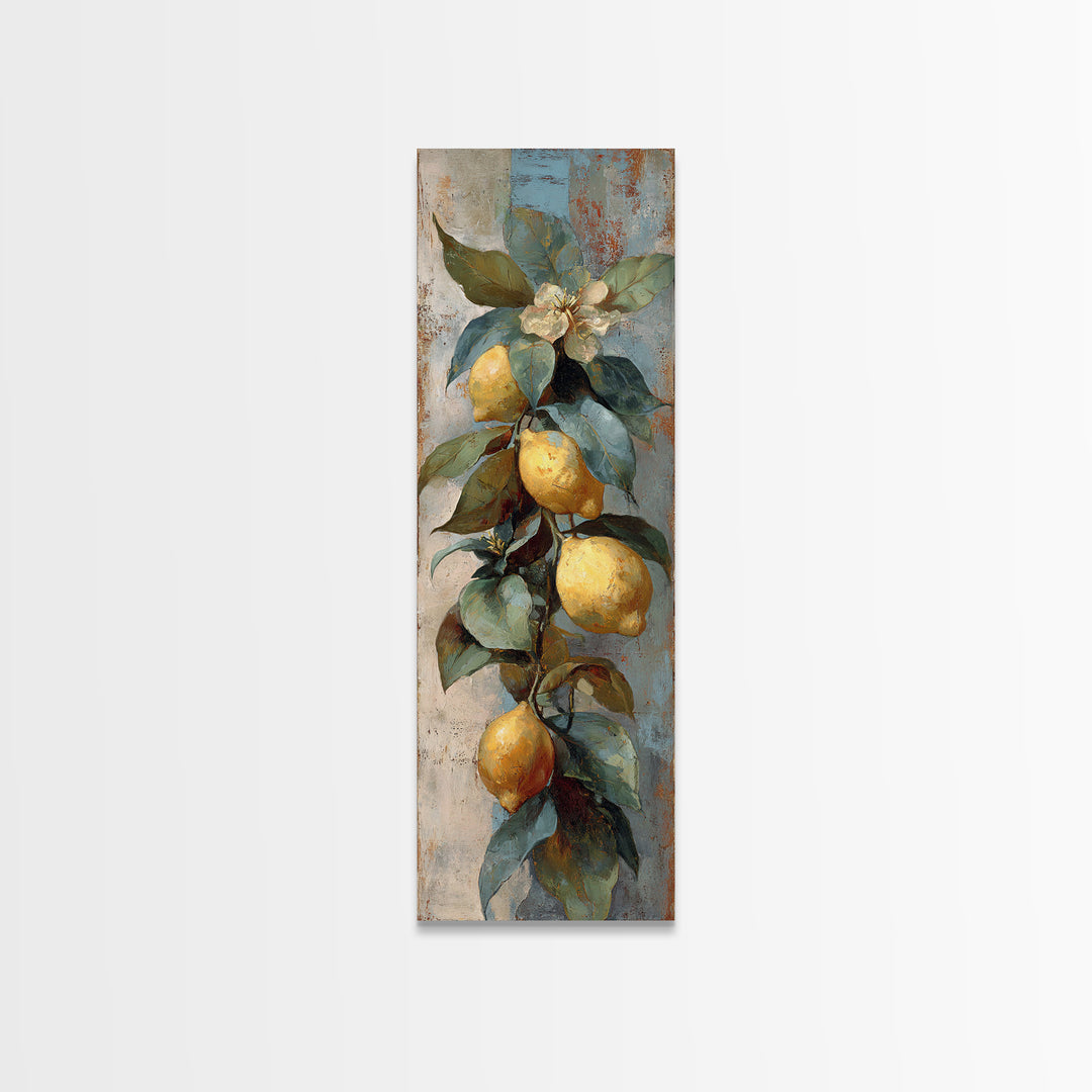 Aged Botanical Plate of Lemons and Leaves Canvas Print, French Country Art, French Country Decor, Farmhouse Decor, Country, FCA-1x3-24