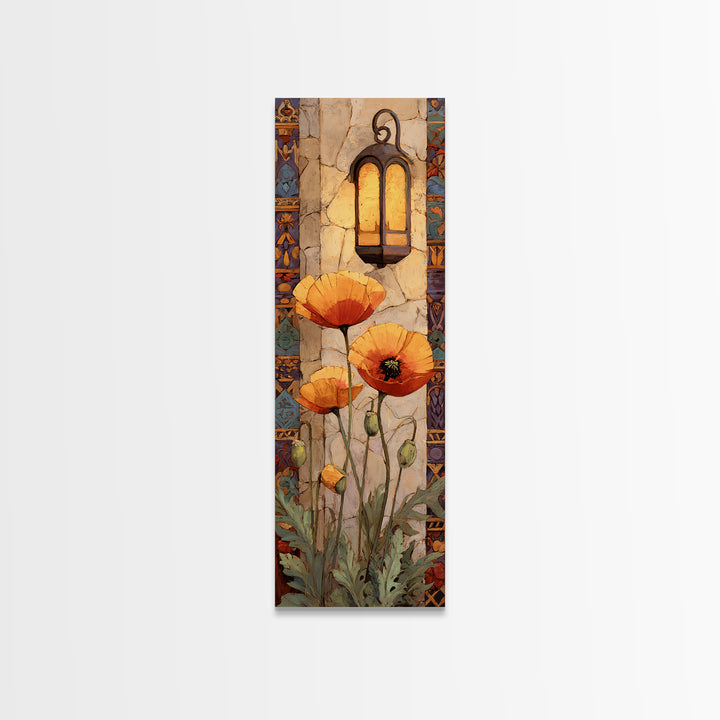 Poppies Beside a Stone Garden Wall Canvas Print, French Country Art, Digital Download Art, Farmhouse Decor, Watercolor Art, FCA-1x3-27