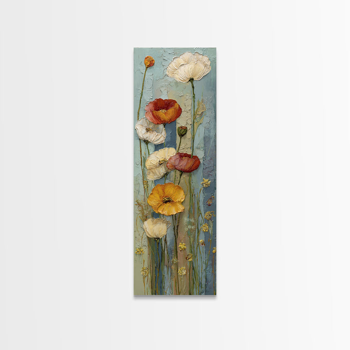 Poppies Beside a Stone Garden Wall Canvas Print, French Country Art, French Country Decor, Farmhouse Decor, Country, FCA-1x3-3