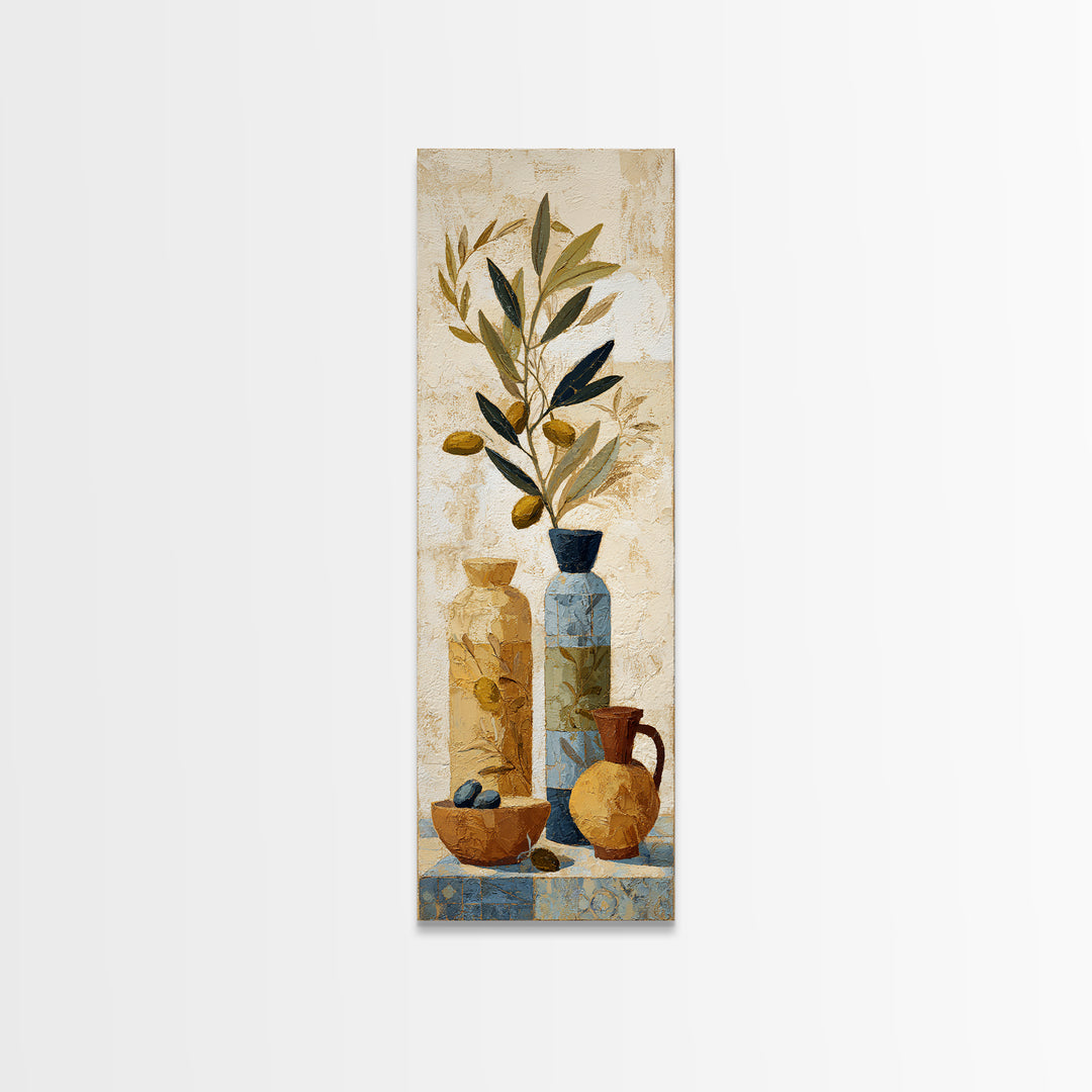 Olive Branch Wreath on Cream Ground Framed Canvas Print, French Country Art, Farmhouse Wall Decor, Farmhouse Decor, Country, FCA-1x3-34