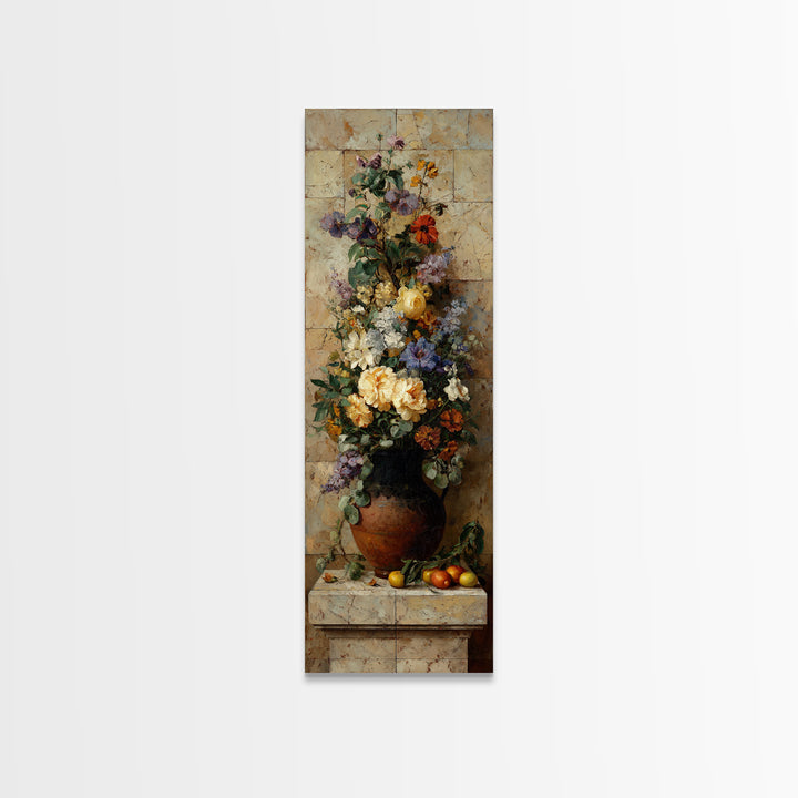 Antique Copper Pot and Flowers Still Life Canvas Print, French Country Art, Landscape Wall Art, Farmhouse Decor, Country, FCA-1x3-36