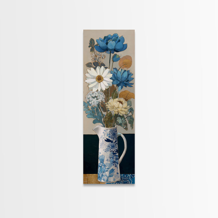 Blue and White Ceramic Pitcher Canvas Print, French Country Art, Gallery Decor, Farmhouse Decor, Oil Painting, Country, FCA-1x3-39