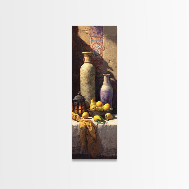 Pear Still Life on Linen Tablecloth Canvas Print, French Country Art, Wall Decor, Farmhouse Decor, Fine Art, Country, FCA-1x3-40