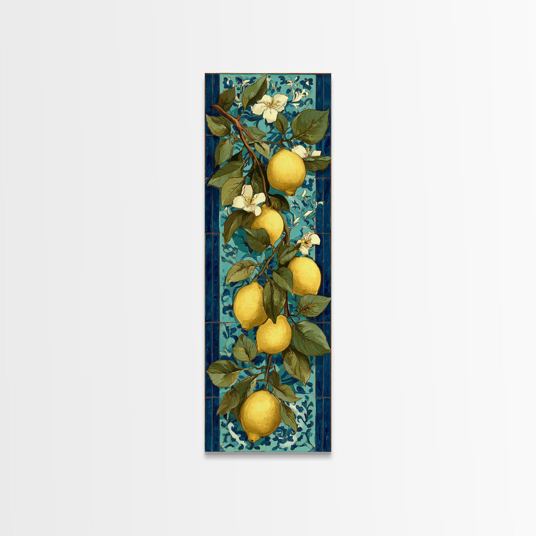 Aged Botanical Plate of Lemons and Leaves Canvas Print, French Country Art, Digital Download Art, Farmhouse Decor, Country, FCA-1x3-48