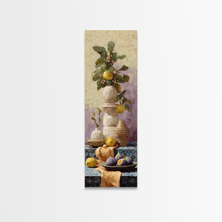 Figs on Ceramic Plate Framed Canvas Print, French Country Art, Above Bed Art, Farmhouse Decor, Abstract Art, Country, FCA-1x3-52