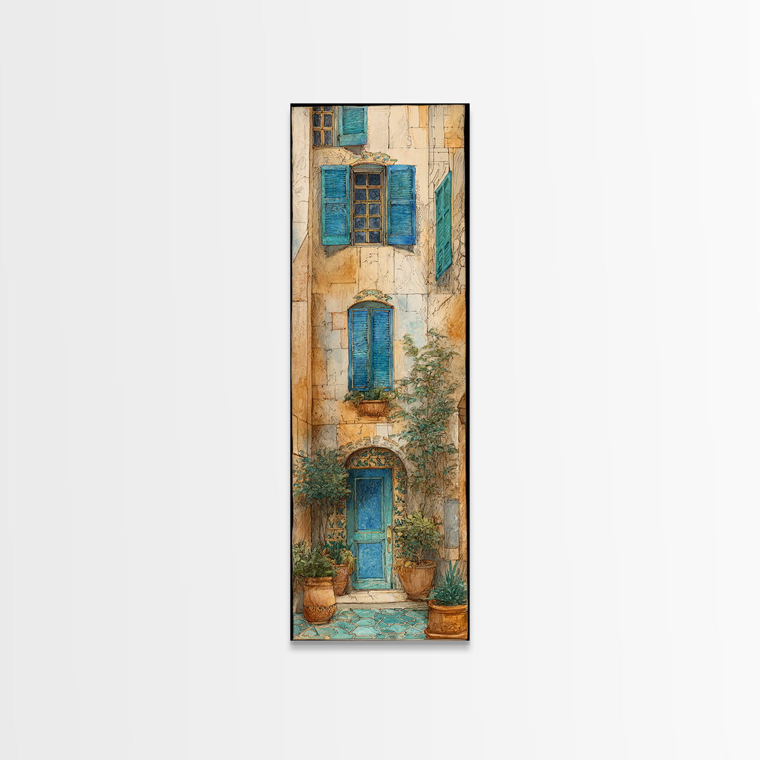 Weathered Window with Blue Shutters Canvas Print, French Country Art, Botanical Wall Art, Farmhouse Decor, Abstract Art, FCA-1x3-57