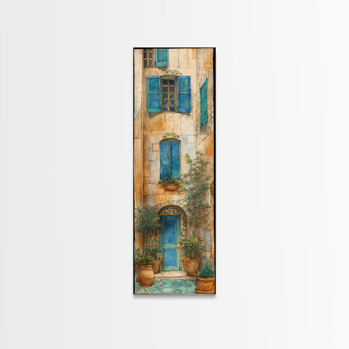 Weathered Window with Blue Shutters Canvas Print, French Country Art, Botanical Wall Art, Farmhouse Decor, Abstract Art, FCA-1x3-57