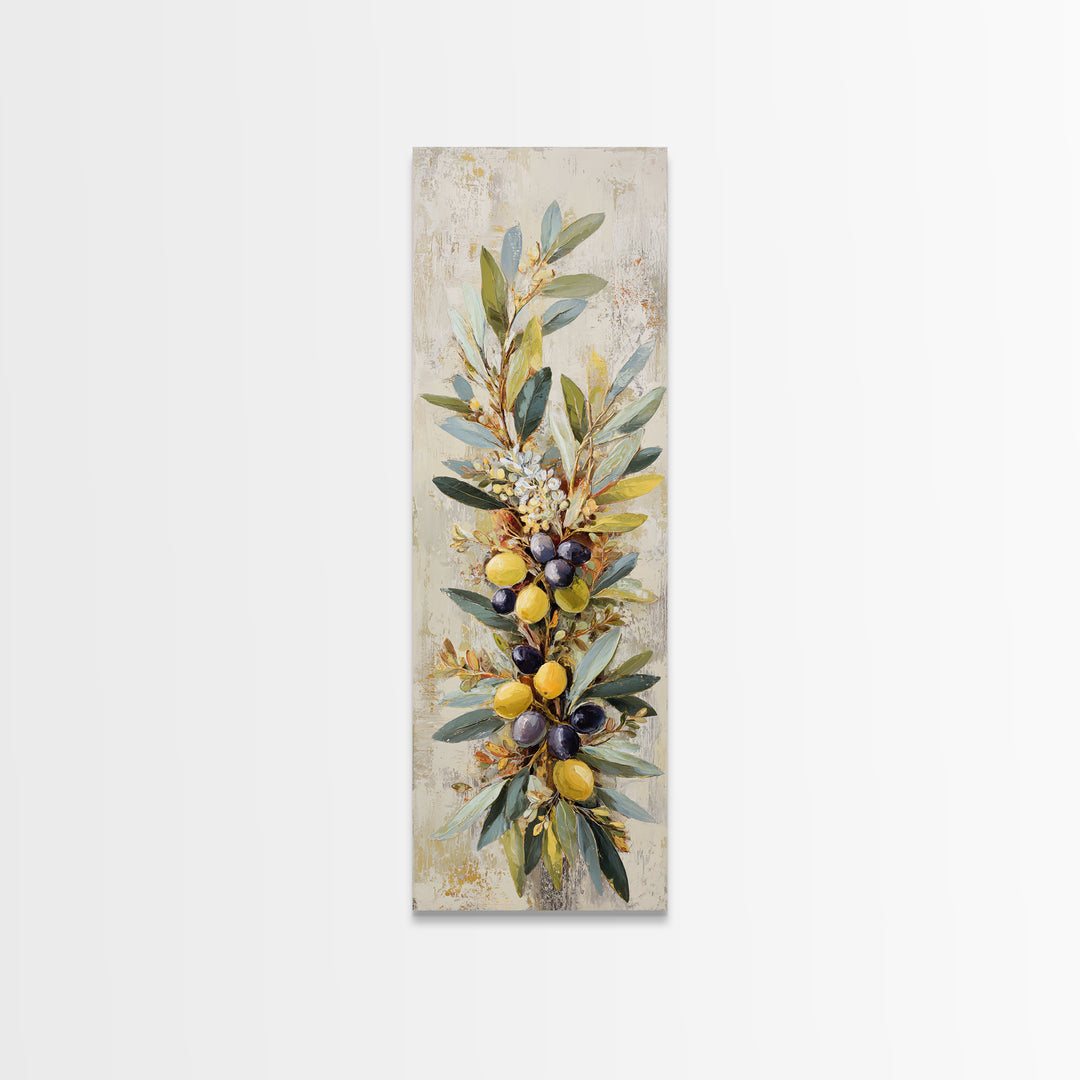 Olive Branch Wreath on Cream Ground Framed Canvas Print, French Country Art, Farmhouse Wall Decor, Farmhouse Decor, Country, FCA-1x3-58