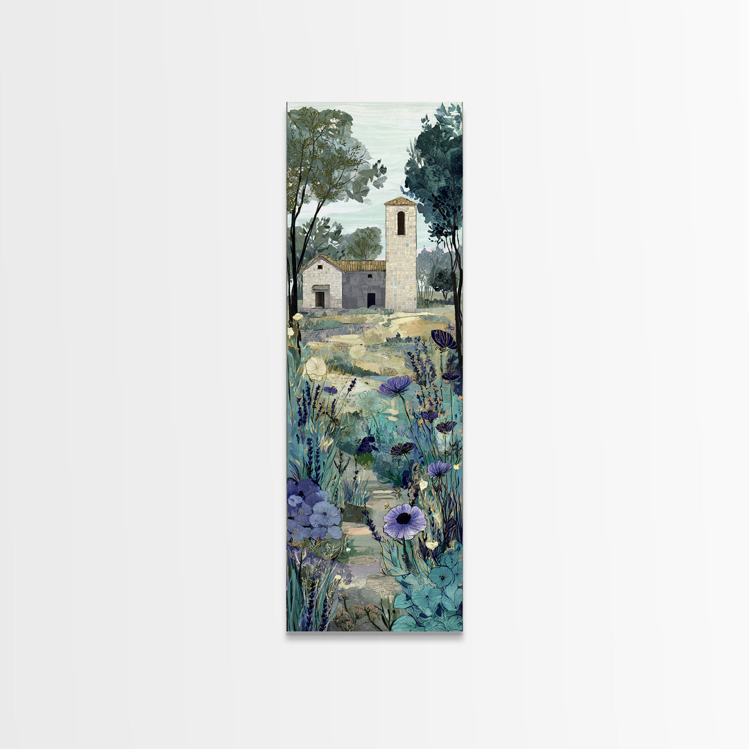 Lavender Field with Distant Stone Farmhouse Canvas Print, French Country Art, Downloadable Art, Farmhouse Decor, Country, FCA-1x3-61