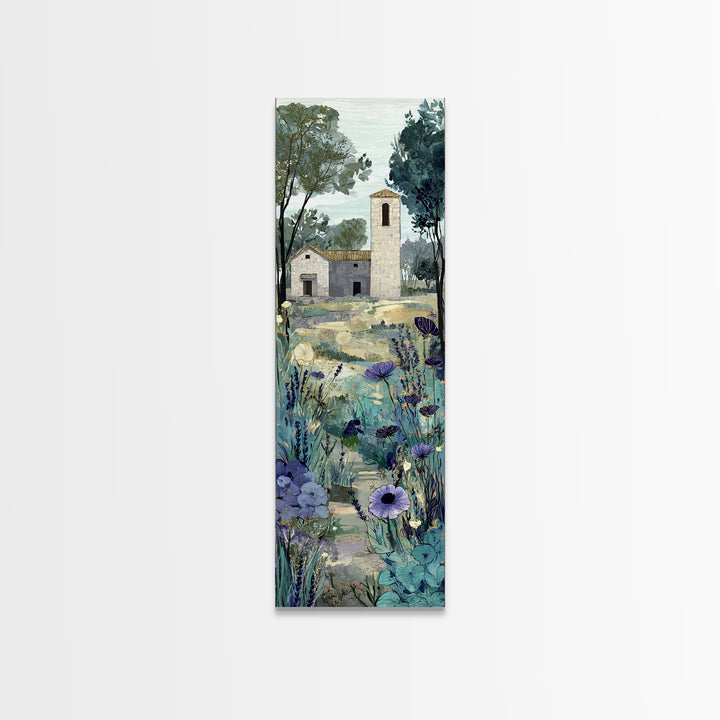 Lavender Field with Distant Stone Farmhouse Canvas Print, French Country Art, Downloadable Art, Farmhouse Decor, Country, FCA-1x3-61