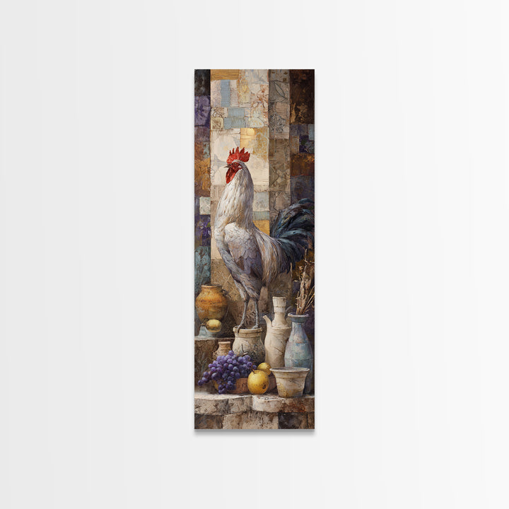 Rooster Portrait in Rustic French Palette Framed Canvas Print, French Country Art, Eclectic Wall Art, Farmhouse Decor, Country, FCA-1x3-62