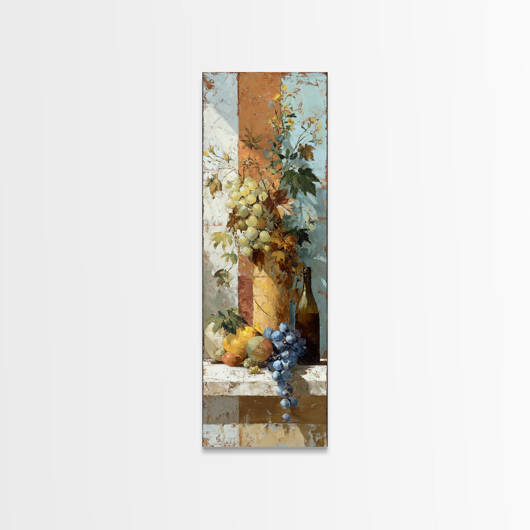 Grapes and Wine Still Life Framed Canvas Print, French Country Art, French Country Decor, Farmhouse Decor, Oil Painting, FCA-1x3-69