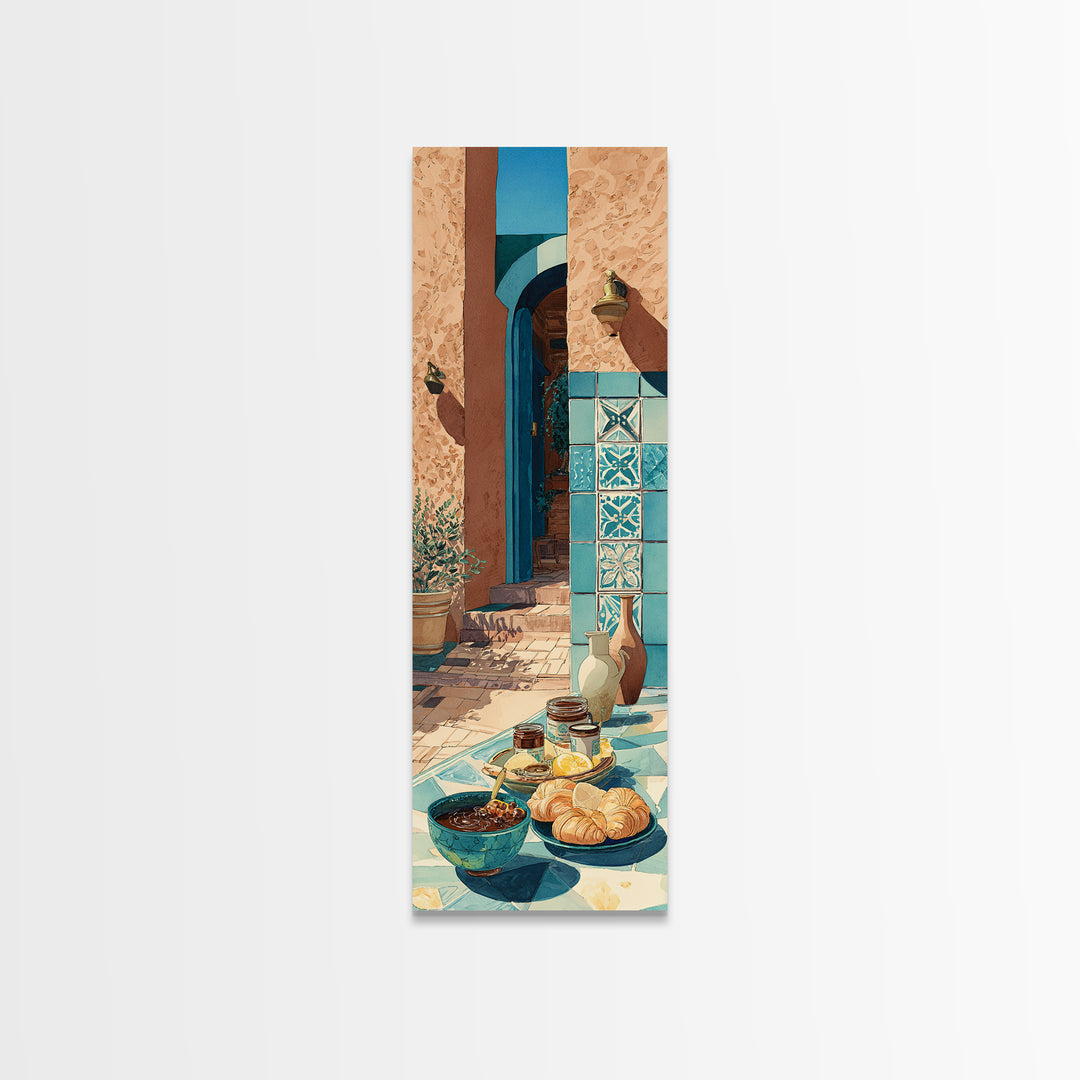 Caf Au Lait Bowl Framed Canvas Print, French Country Art, Digital Art Prints, Farmhouse Decor, Fine Art, Country, Home Decor, FCA-1x3-70