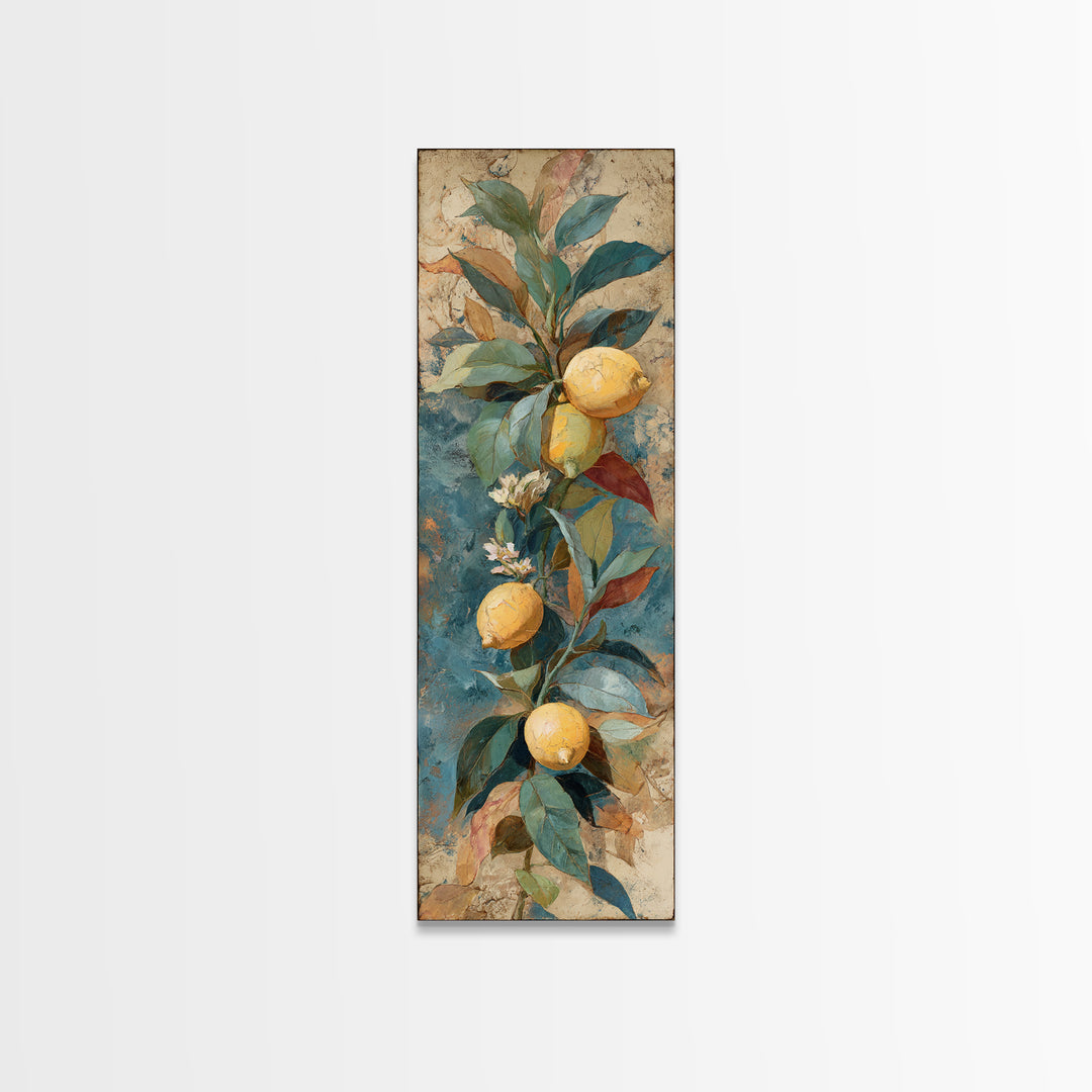 Aged Botanical Plate of Lemons and Leaves Canvas Print, French Country Art, Art Print, Farmhouse Decor, Fine Art, Country, FCA-1x3-72