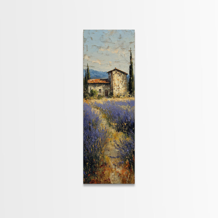 Lavender Field with Distant Stone Farmhouse Canvas Print, French Country Art, Wall Decor, Farmhouse Decor, Fine Art, Country, FCA-1x3-85