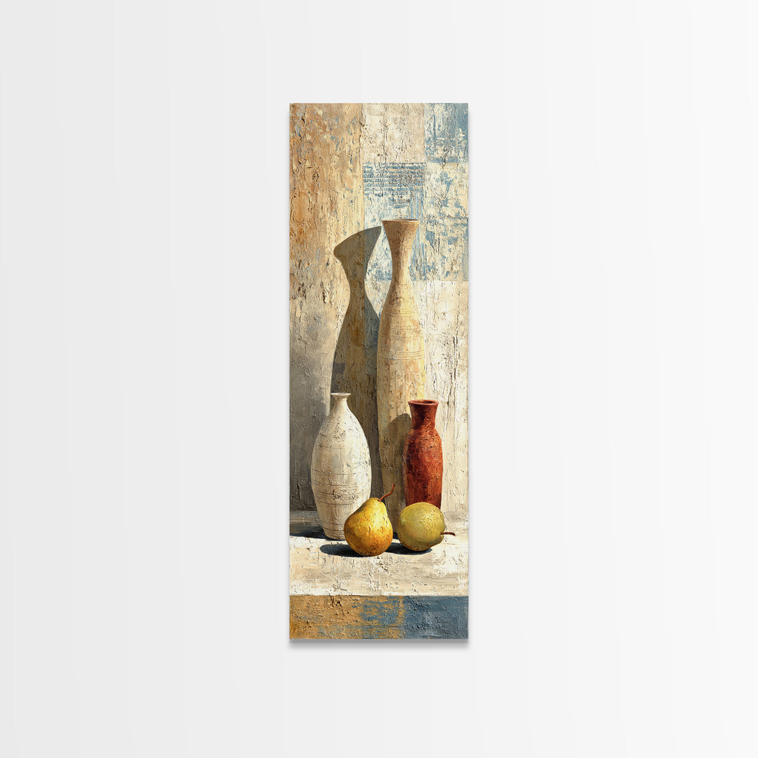 Pear Still Life on Linen Tablecloth Canvas Print, French Country Art, Minimalist Decor, Farmhouse Decor, Abstract Art, Country, FCA-1x3-88