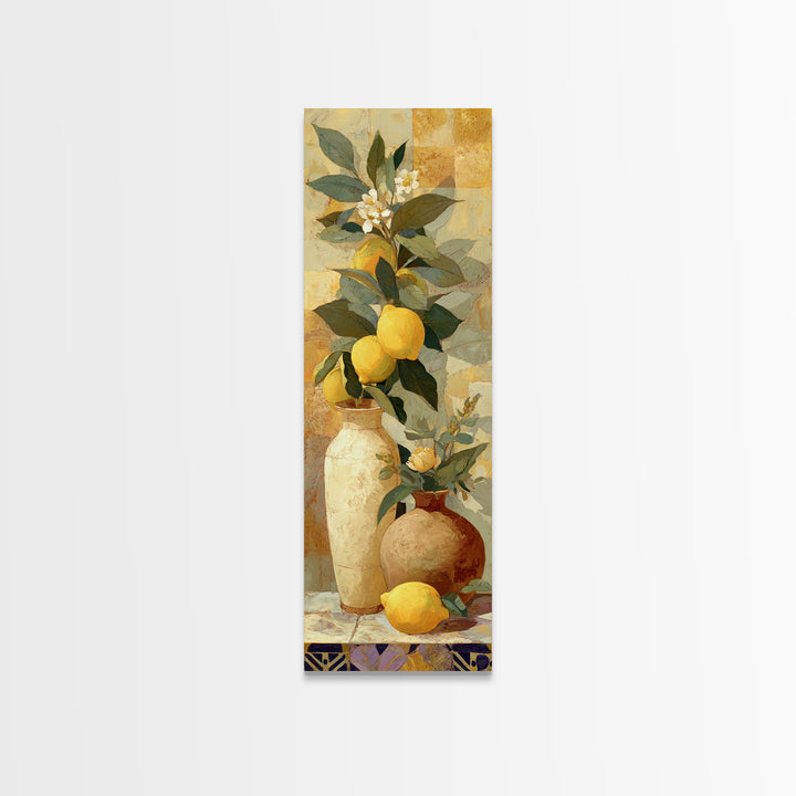Aged Botanical Plate of Lemons and Leaves Framed Canvas Print, French Country Art, Wall Art, Farmhouse Decor, Fine Art, Country, FCA-1x3-96