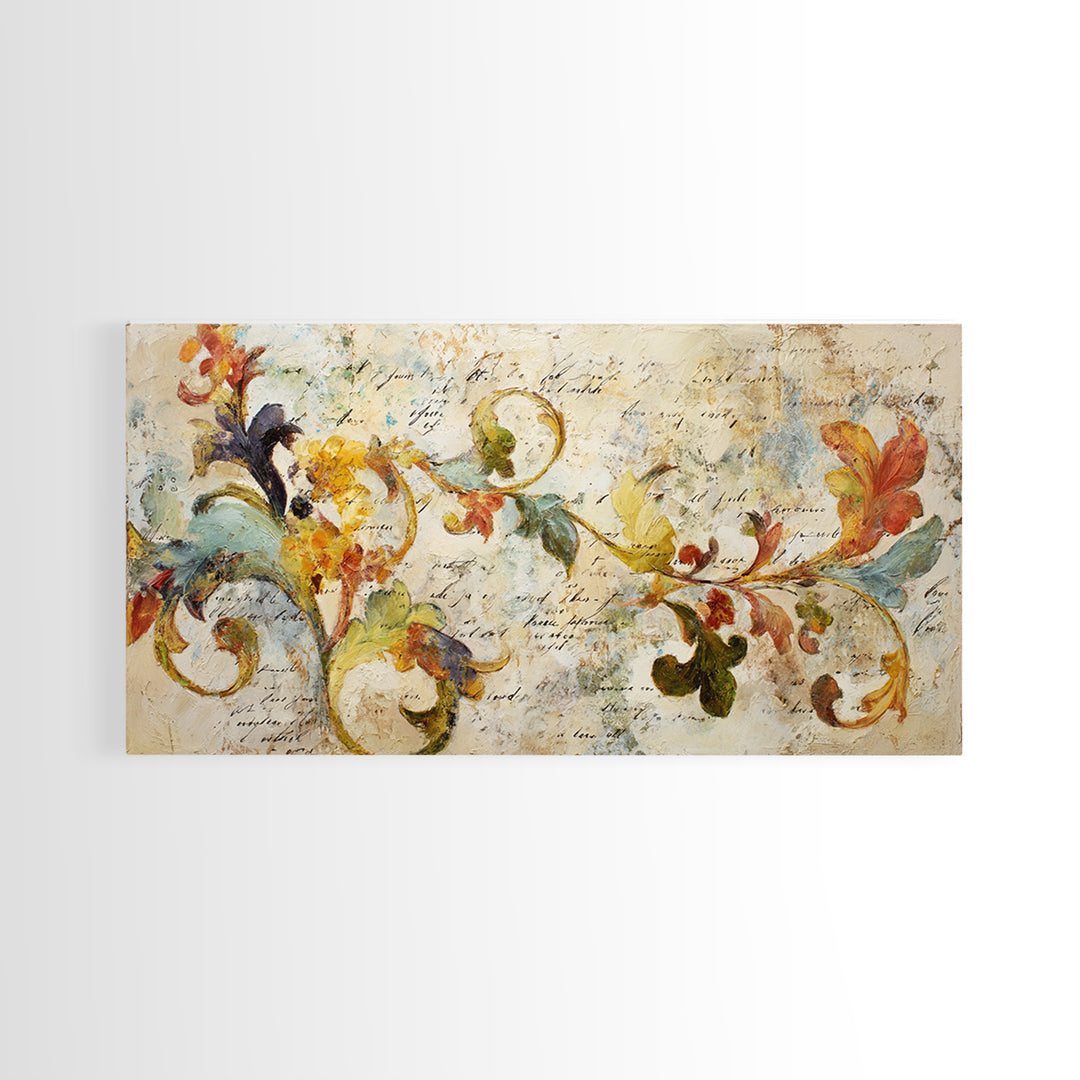 French Script Flourishes Without Readable Text Canvas Print, French Country Art, Landscape Wall Art, Farmhouse Decor, Country, FCA-2x1-14