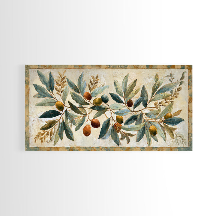 Olive Branch Wreath on Cream Ground Framed Canvas Print, French Country Art, Downloadable Art, Farmhouse Decor, Watercolor Art, FCA-2x1-18