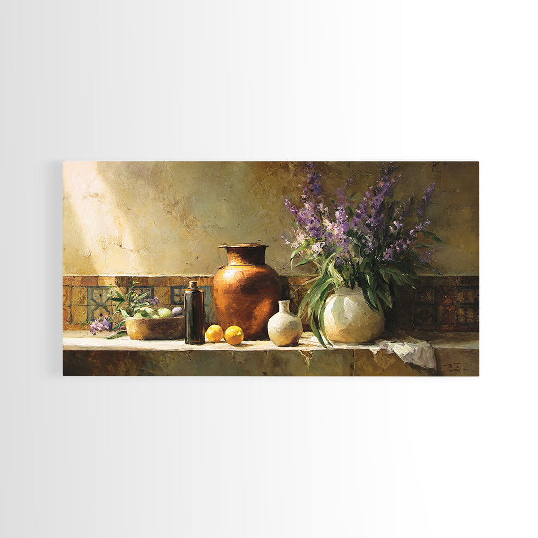 Antique Copper Pot and Flowers Still Life Framed Canvas Print, French Country Art, Modern Decor, Farmhouse Decor, Country, FCA-2x1-20