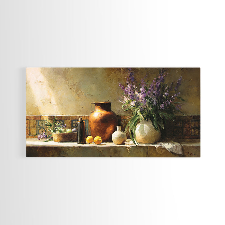 Antique Copper Pot and Flowers Still Life Framed Canvas Print, French Country Art, Modern Decor, Farmhouse Decor, Country, FCA-2x1-20