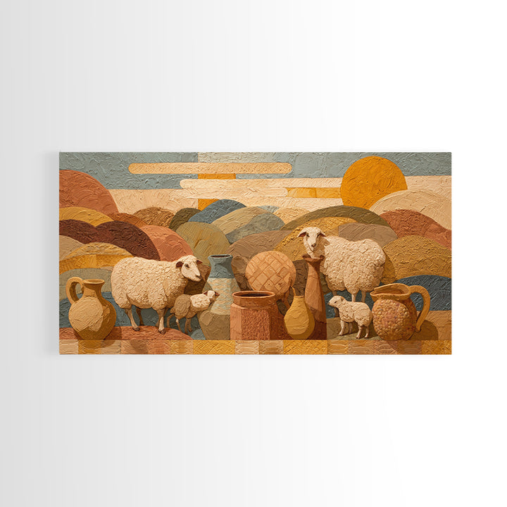 Pastoral Sheep in Rolling Countryside Framed Canvas Print, French Country Art, Home Decor, Farmhouse Decor, Fine Art, Country, FCA-2x1-34