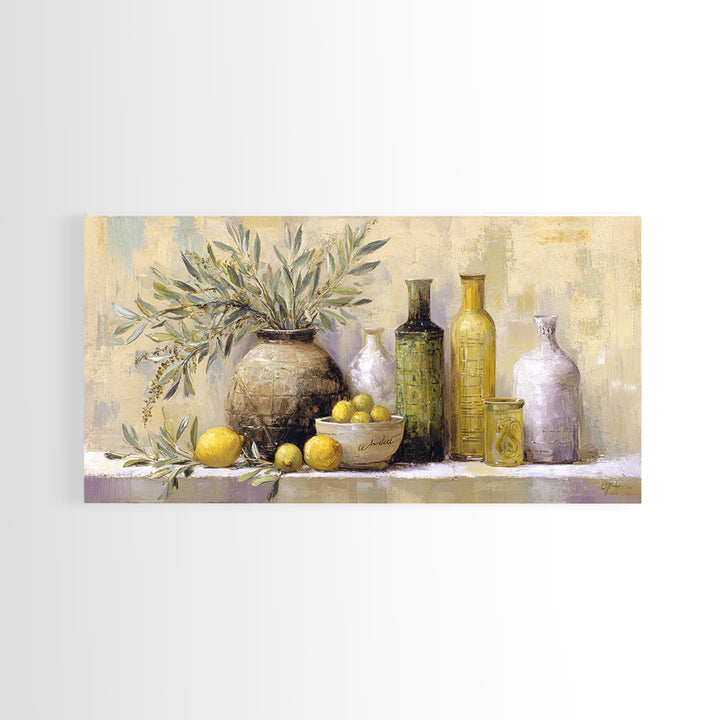 Olive Branch Wreath on Cream Ground Framed Canvas Print, French Country Art, Downloadable Art, Farmhouse Decor, Watercolor Art, FCA-2x1-42