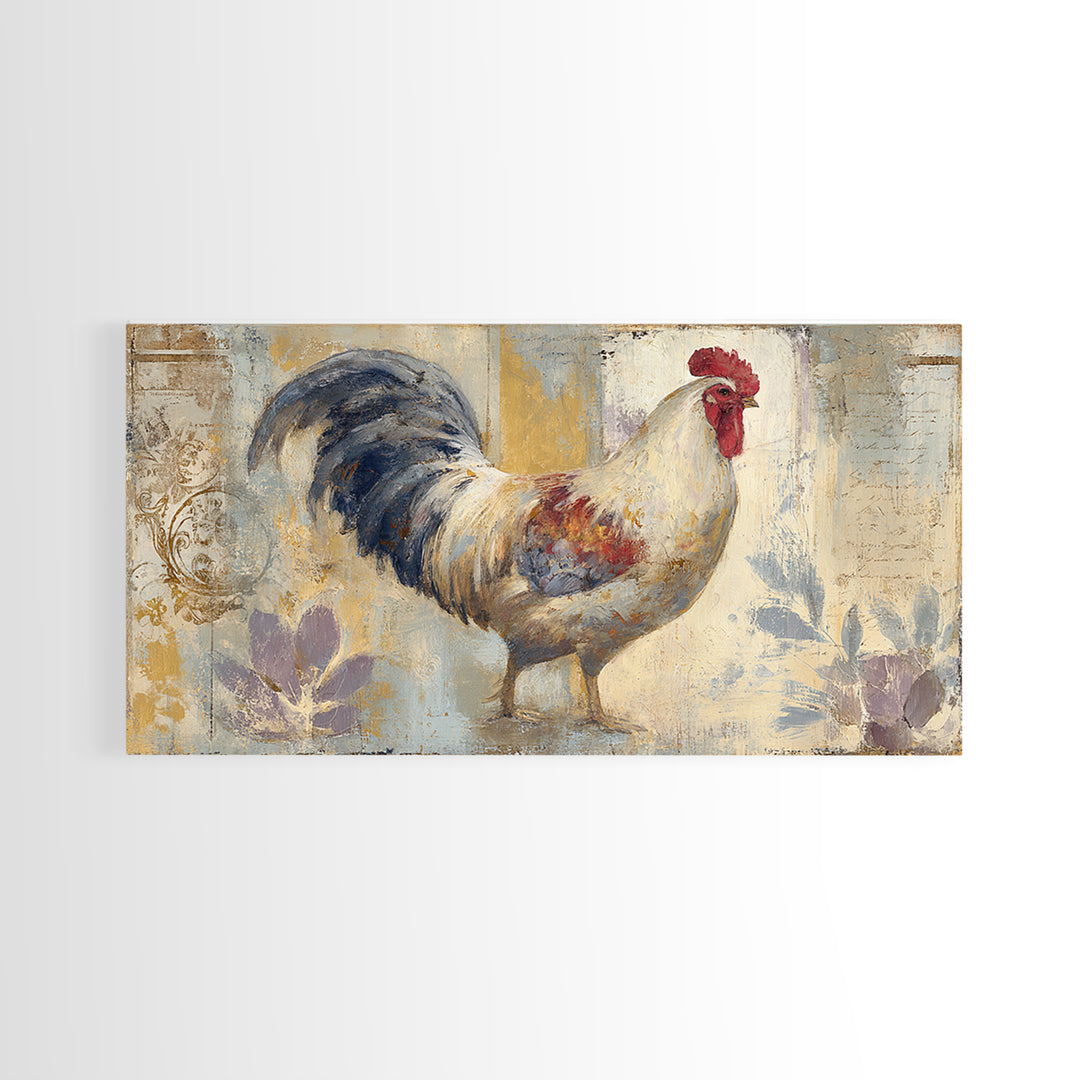 Rooster Portrait in Rustic French Palette Framed Canvas Print, French Country Art, Neutral Decor, Farmhouse Decor, Country, FCA-2x1-46