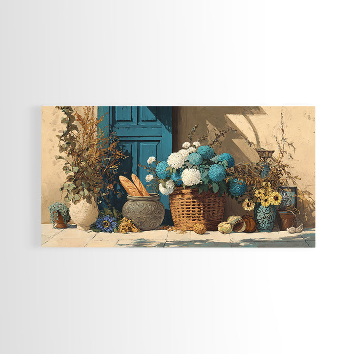 French Market Basket Framed Canvas Print, French Country Art, Digital Wall Art, Farmhouse Decor, Country, Floral Wall Art, FCA-2x1-51