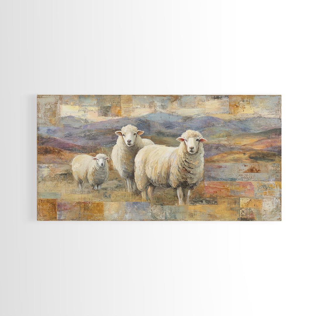 Pastoral Sheep in Rolling Countryside Canvas Print, French Country Art, Statement Artwork, Farmhouse Decor, Fine Art, Country, FCA-2x1-58