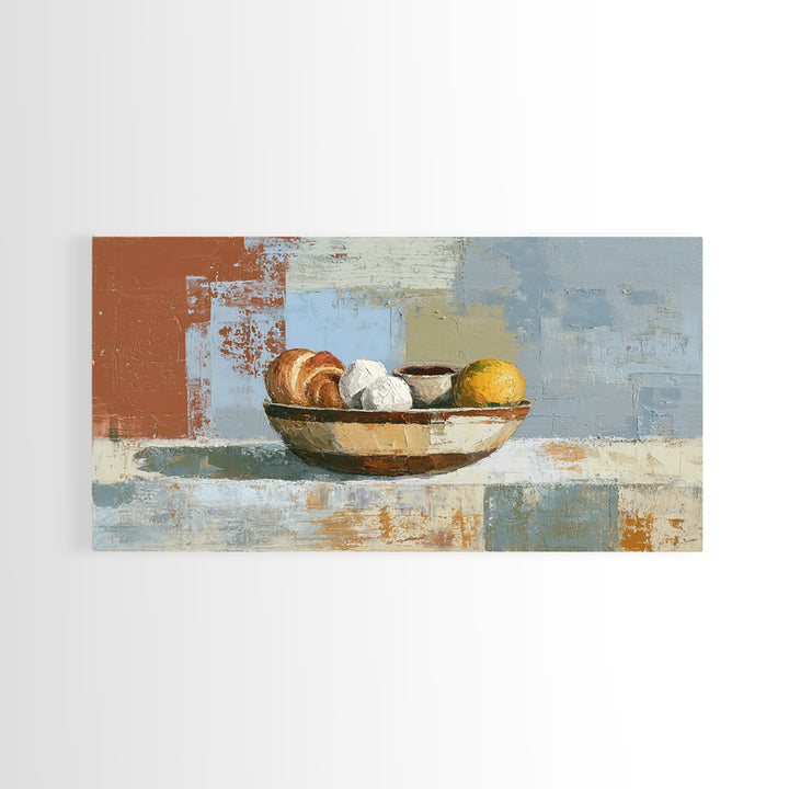 Caf Au Lait Bowl Framed Canvas Print, French Country Art, Above Bed Art, Farmhouse Decor, Fine Art, Country, Textured Painting, FCA-2x1-6
