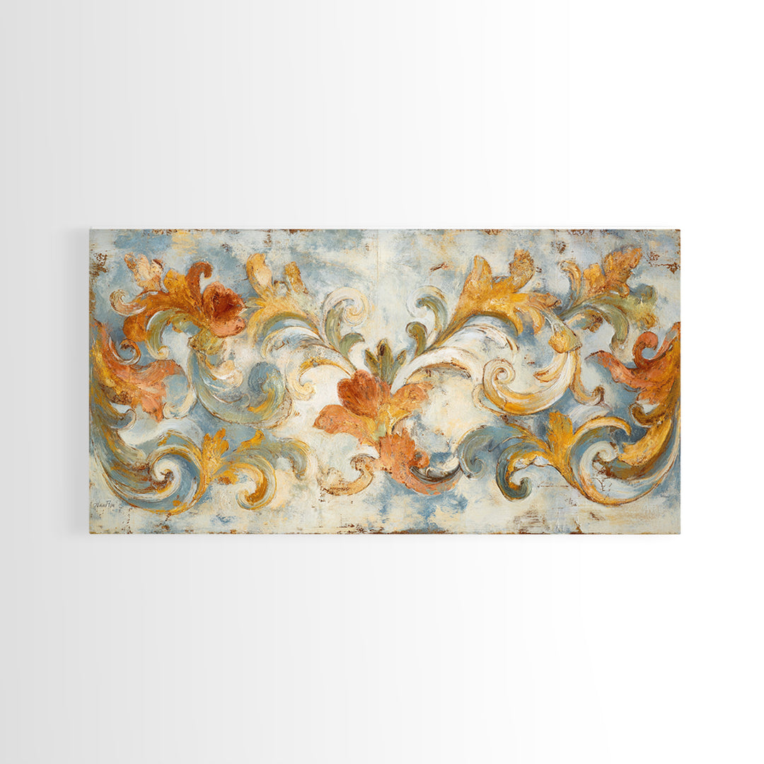 French Script Flourishes Without Readable Text Canvas Print, French Country Art, Gallery Decor, Farmhouse Decor, Oil Painting, FCA-2x1-62