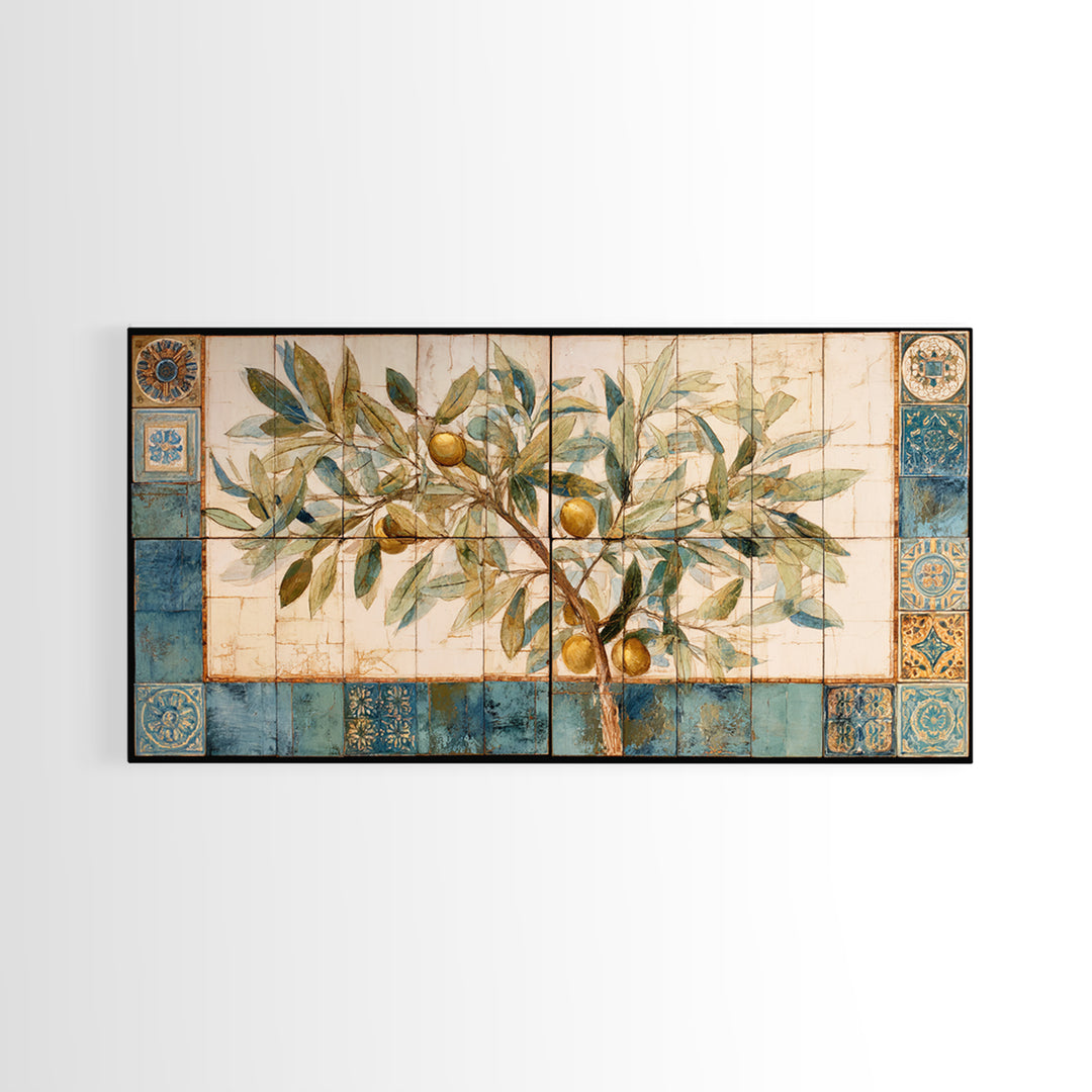 Olive Branch Wreath on Cream Ground Canvas Print, French Country Art, Wall Decor, Farmhouse Decor, Fine Art, Country, FCA-2x1-66
